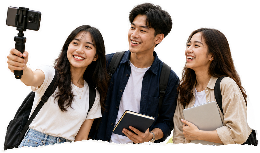 International student smiling outdoors