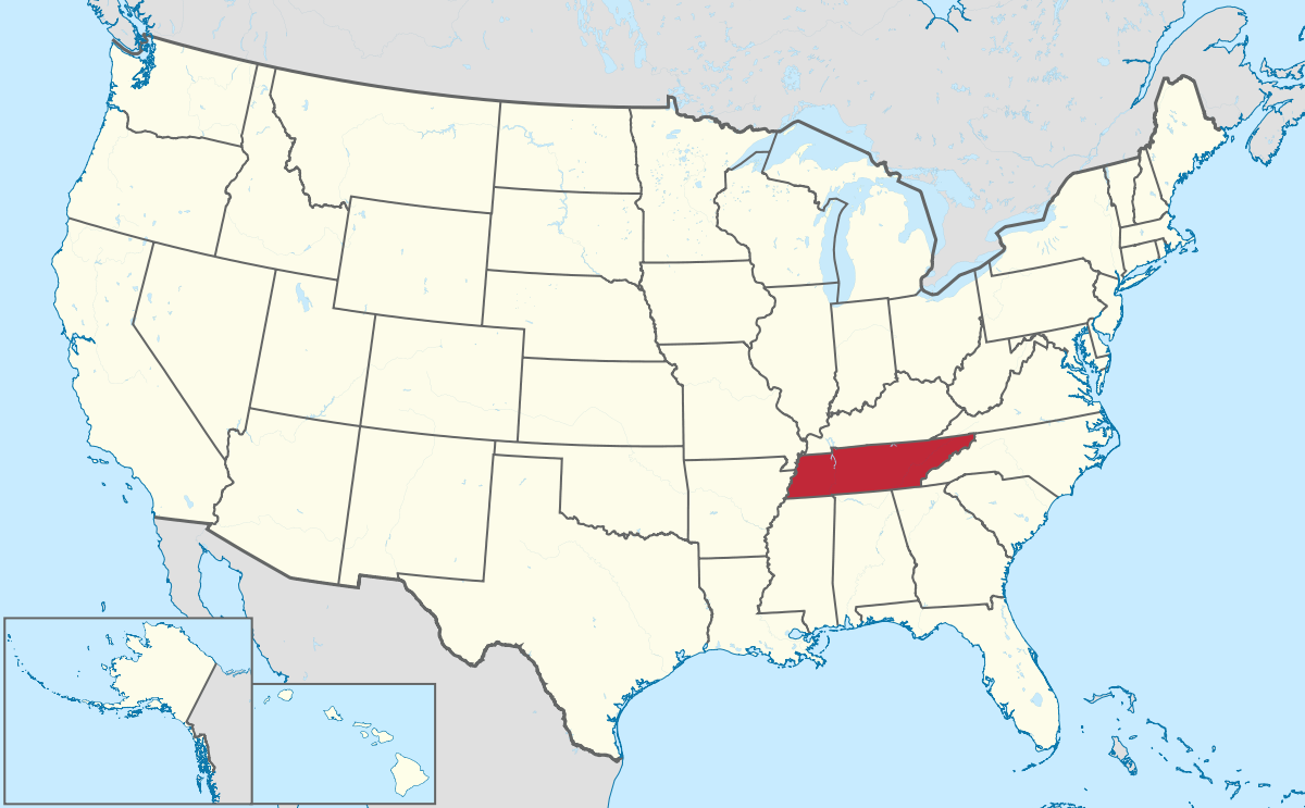 Vị trí của bang Tennessee trên bảng đồ Mỹ 