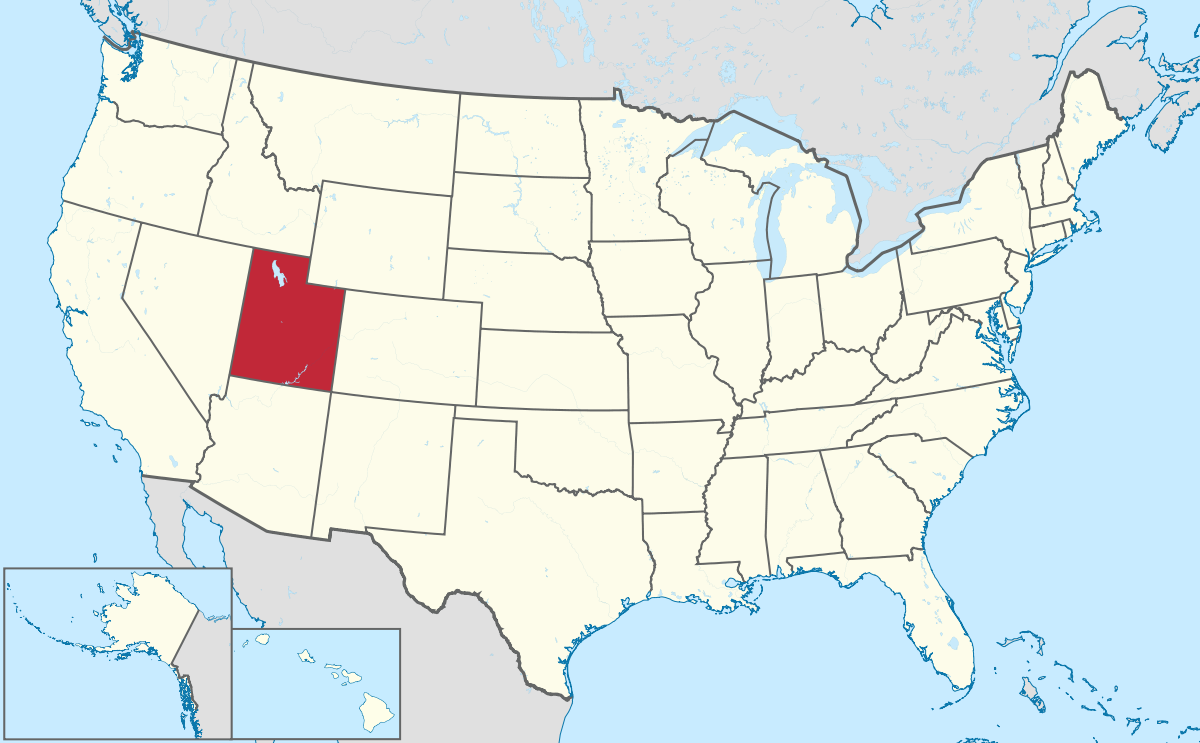 Vị trí của bang Utah trên bảng đồ nước Mỹ